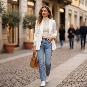 SOLD Designer Flavio Castellani White Open Front Blazer Jacket Made in Italy US2